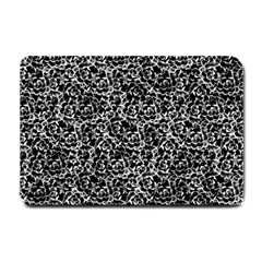 Dark Black And White Floral Pattern Small Doormat 