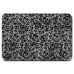 Dark Black And White Floral Pattern Large Doormat  by dflcprintsclothing