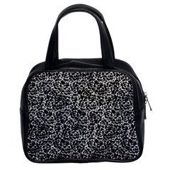 Dark Black And White Floral Pattern Classic Handbag (two Sides)