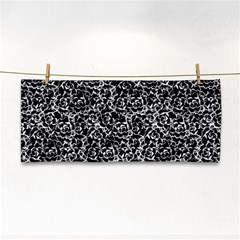 Dark Black And White Floral Pattern Hand Towel by dflcprintsclothing