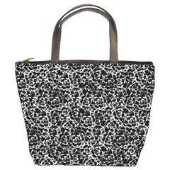 Dark Black And White Floral Pattern Bucket Bag