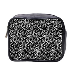 Dark Black And White Floral Pattern Mini Toiletries Bag (two Sides) by dflcprintsclothing