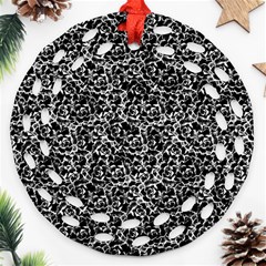 Dark Black And White Floral Pattern Ornament (round Filigree) by dflcprintsclothing