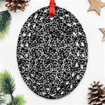 Dark Black And White Floral Pattern Oval Filigree Ornament (Two Sides) Back