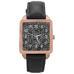 Dark Black And White Floral Pattern Rose Gold Leather Watch  by dflcprintsclothing