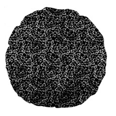 Dark Black And White Floral Pattern Large 18  Premium Flano Round Cushions by dflcprintsclothing