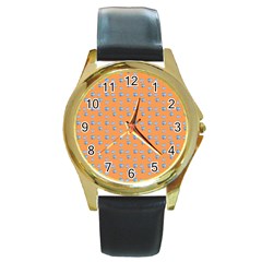 Floral Art Round Gold Metal Watch by Sparkle