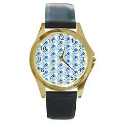 Flowers Pattern Round Gold Metal Watch by Sparkle