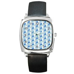 Flowers Pattern Square Metal Watch by Sparkle