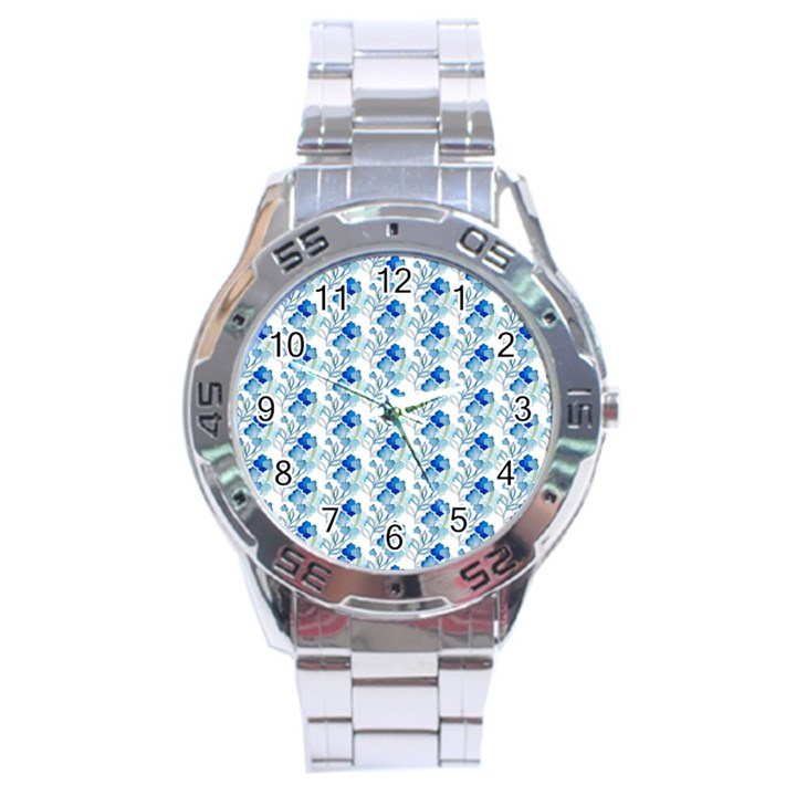 Flowers Pattern Stainless Steel Analogue Watch