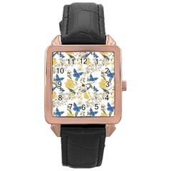 Birds Pattern Rose Gold Leather Watch  by Sparkle