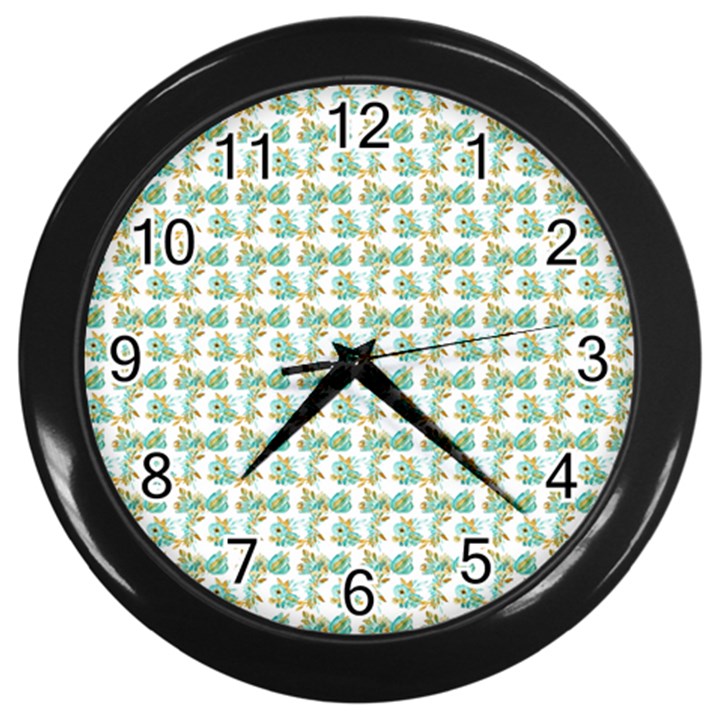 Flowers Pattern Wall Clock (Black)