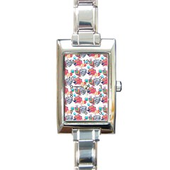 Flowers Diamonds Pattern Rectangle Italian Charm Watch by Sparkle