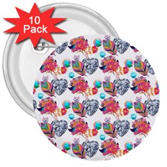 Flowers Diamonds Pattern 3  Buttons (10 Pack)  by Sparkle