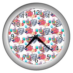 Flowers Diamonds Pattern Wall Clock (silver) by Sparkle