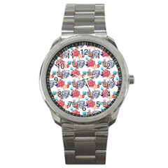 Flowers Diamonds Pattern Sport Metal Watch by Sparkle