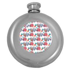 Flowers Diamonds Pattern Round Hip Flask (5 Oz) by Sparkle