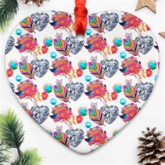 Flowers Diamonds Pattern Heart Ornament (two Sides) by Sparkle