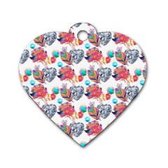 Flowers Diamonds Pattern Dog Tag Heart (two Sides) by Sparkle