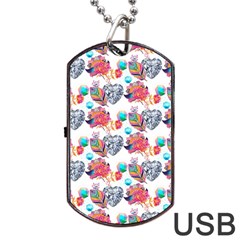 Flowers Diamonds Pattern Dog Tag Usb Flash (one Side) by Sparkle