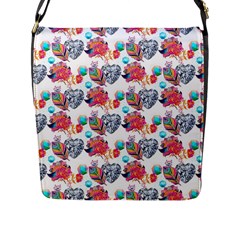 Flowers Diamonds Pattern Flap Closure Messenger Bag (l) by Sparkle