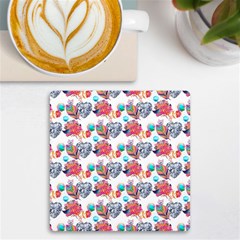 Flowers Diamonds Pattern Uv Print Square Tile Coaster 