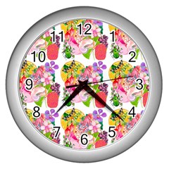 Bunch Of Flowers Wall Clock (Silver)