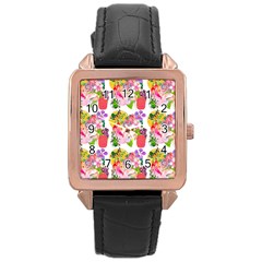 Bunch Of Flowers Rose Gold Leather Watch  by Sparkle