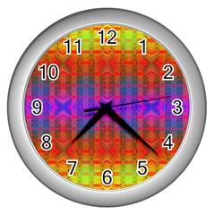 Electric Sunset Wall Clock (silver) by Thespacecampers