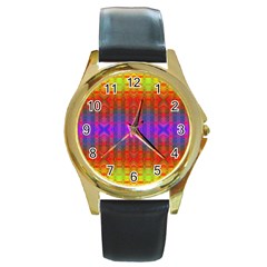 Electric Sunset Round Gold Metal Watch by Thespacecampers