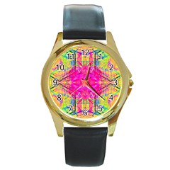 Kaleidoscopic Fun Round Gold Metal Watch by Thespacecampers