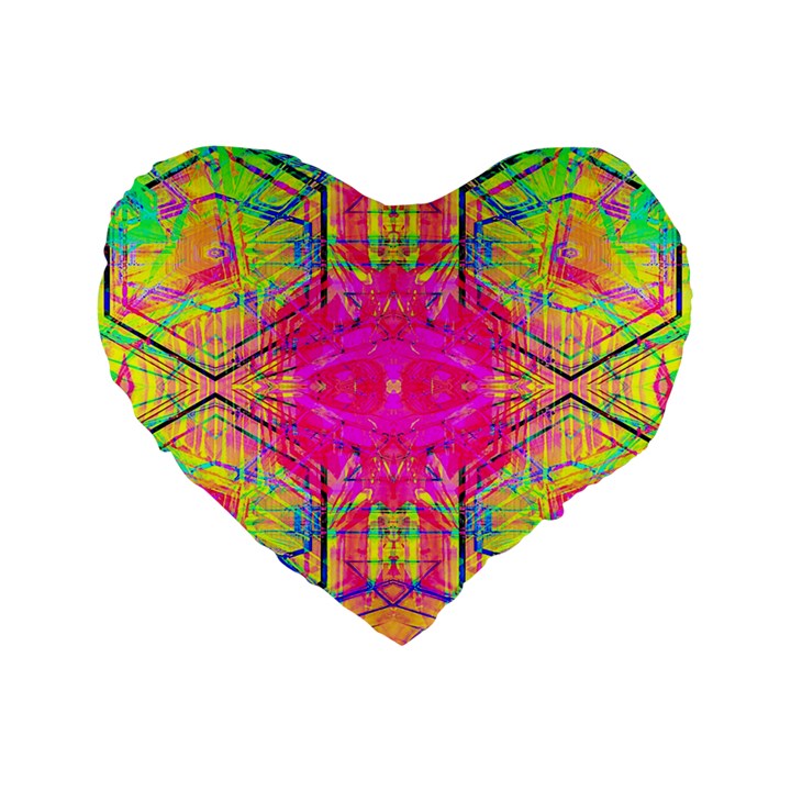 Kaleidoscopic Fun Standard 16  Premium Flano Heart Shape Cushions