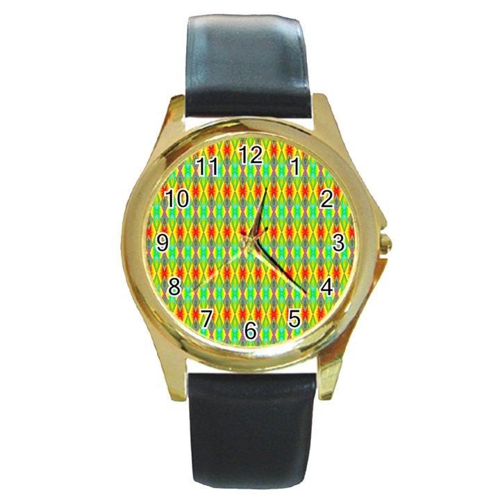 Neon Angles Round Gold Metal Watch