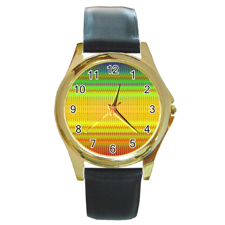 Rippled Memory Round Gold Metal Watch