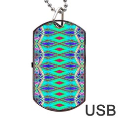 Techno Teal Dog Tag Usb Flash (two Sides) by Thespacecampers