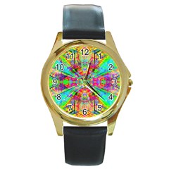 Terrestrial Burst Round Gold Metal Watch by Thespacecampers