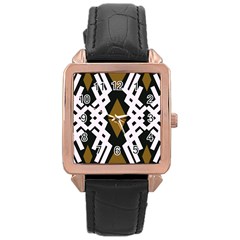 Abstract Pattern Geometric Backgrounds  Rose Gold Leather Watch  by Eskimos