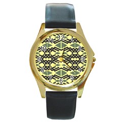 Abstract Pattern Geometric Backgrounds Round Gold Metal Watch