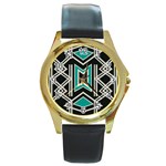 Abstract pattern geometric backgrounds  Round Gold Metal Watch Front