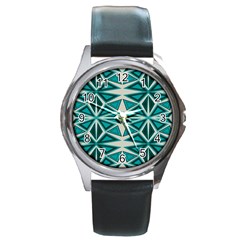 Abstract Pattern Geometric Backgrounds  Round Metal Watch by Eskimos