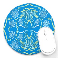 Folk Flowers Print Floral Pattern Ethnic Art Round Mousepads by Eskimos