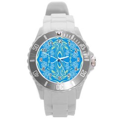 Folk Flowers Print Floral Pattern Ethnic Art Round Plastic Sport Watch (l) by Eskimos