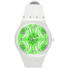 Folk flowers print Floral pattern Ethnic art Round Plastic Sport Watch (M)