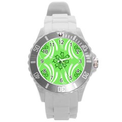 Folk flowers print Floral pattern Ethnic art Round Plastic Sport Watch (L)