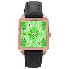 Folk flowers print Floral pattern Ethnic art Rose Gold Leather Watch 