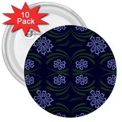 Folk Flowers Print Floral Pattern Ethnic Art 3  Buttons (10 Pack)  by Eskimos