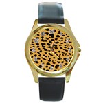 Animal print - Leopard Jaguar dots Round Gold Metal Watch Front