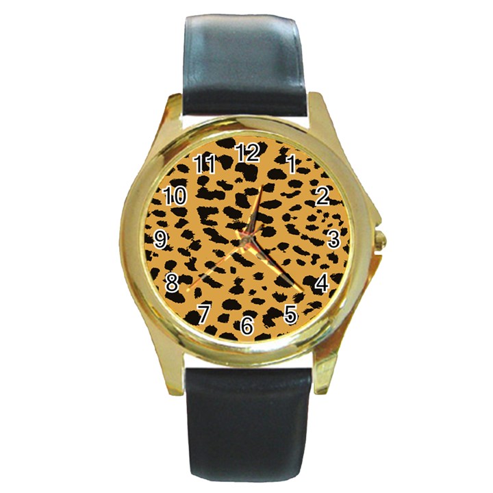 Animal print - Leopard Jaguar dots Round Gold Metal Watch