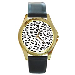 Black And White Leopard Dots Jaguar Round Gold Metal Watch by ConteMonfrey