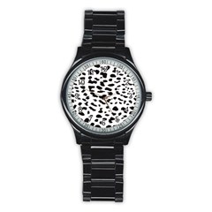 Black And White Leopard Dots Jaguar Stainless Steel Round Watch by ConteMonfrey